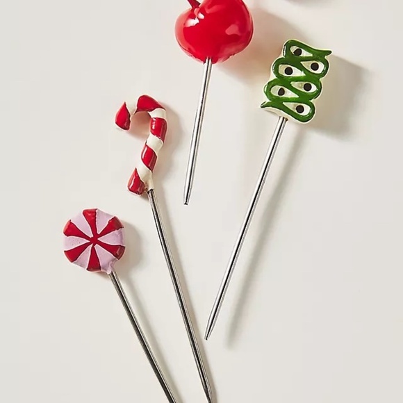 NWT Anthropologie Set of 4  Christmas Candy Bon Bon Cocktail  Appetizer Picks - Picture 1 of 5